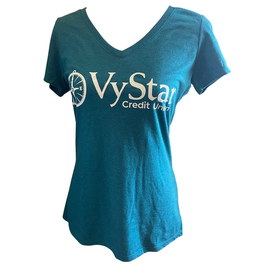 Ladies V-Neck Heathered Teal T-Shirt